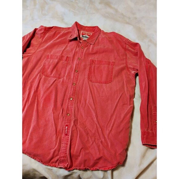 Vintage Marlboro Shirt Mens XL Red Denim Adventure Team Faded Button Up - Picture 1 of 7